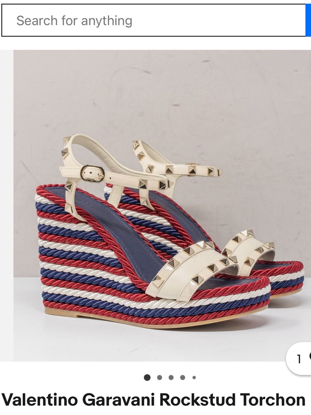 Valentino Garavani Rockstud Red/White/Blue Wedge Sandals